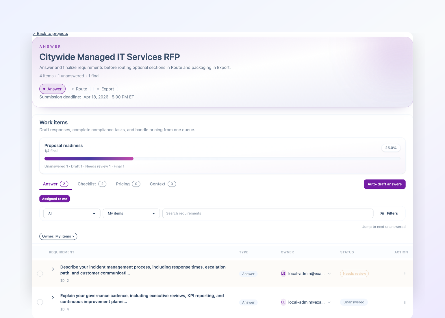 Winify AI RFP Automation Demo